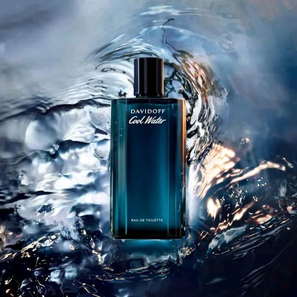 Davidoff Cool Water Perfume bottle with water ripples in the background, highlighting freshness and elegance.