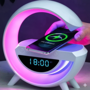 G-Shape 4-in-1 Smart Lamp: Wireless Charger, Bluetooth Speaker & Digital Clock